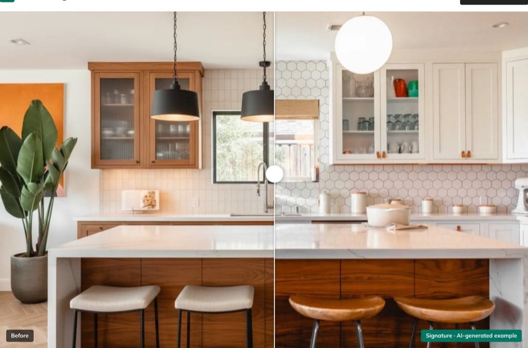 A before-and-after comparison of a renovated room inside the cost-estimate funnel